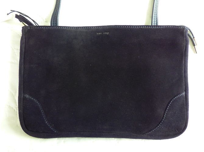 Borsa One step in pelle liscia e scamosciata blu navy - vista 3