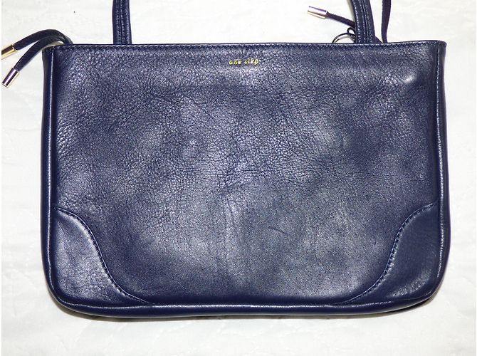 Borsa One step in pelle liscia e scamosciata blu navy - vista 4