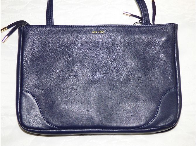 Borsa One step in pelle liscia e scamosciata blu navy - vista 5