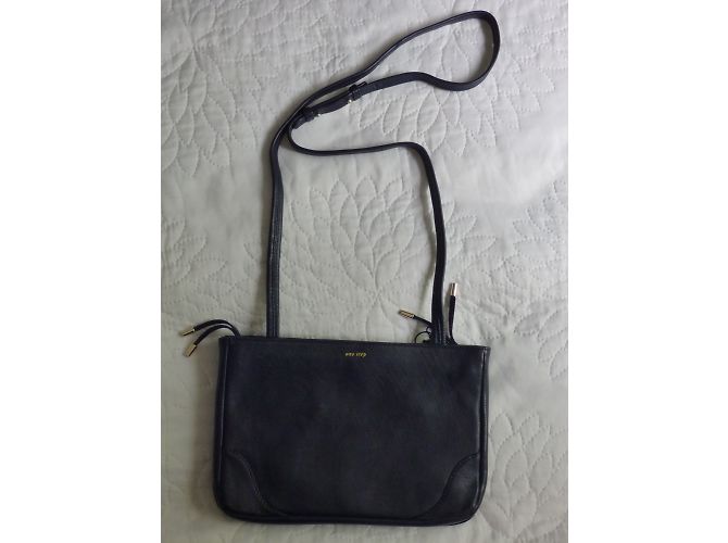 Borsa One step in pelle liscia e scamosciata blu navy - vista 8