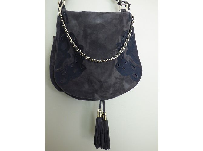 Borsa Messenger Ikks Blu Pelle Effetto Velluto - vista 11