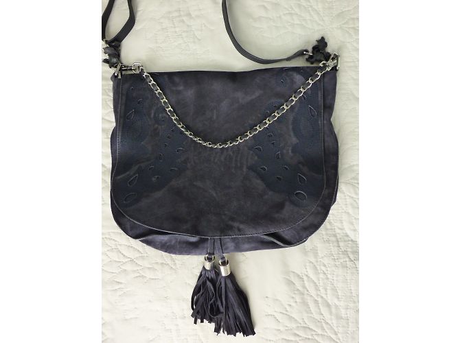 Borsa Messenger Ikks Blu Pelle Effetto Velluto - vista 4