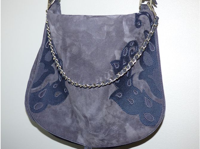 Borsa Messenger Ikks Blu Pelle Effetto Velluto - vista 8