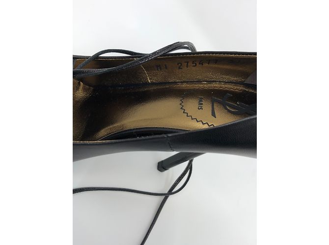 Décolleté Yves Saint Laurent in pelle nera con punta dorata 10,5 cm - vista 6