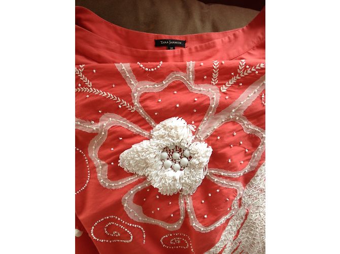 Falda Tara Jarmon Coral de Algodón con Bordados - vista 3