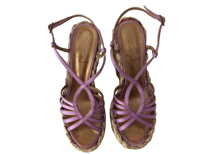 Sandali con plateau Yves Saint Laurent in raso viola Porpora - vista 2