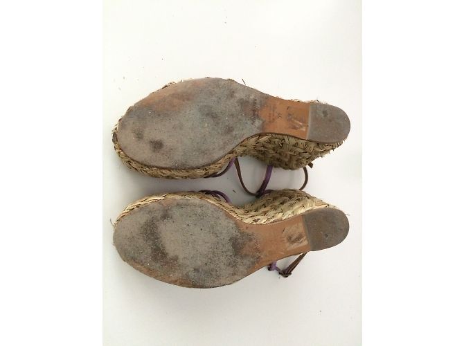 Sandali con plateau Yves Saint Laurent in raso viola Porpora - vista 5