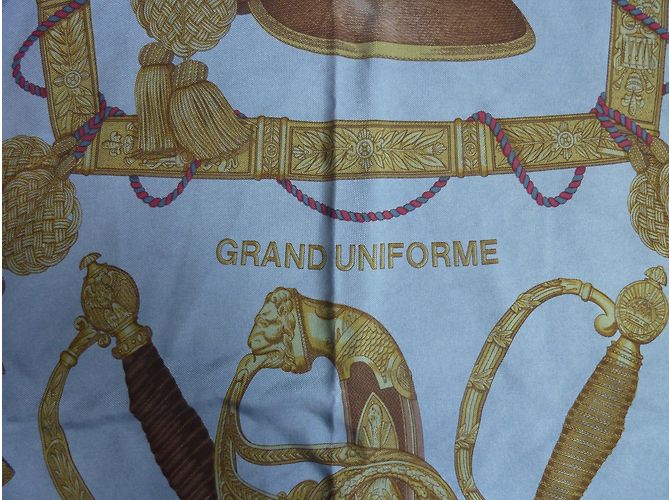 Sciarpa di seta Hermès Grand Uniforme Blu Bianca Bianco - vista 2