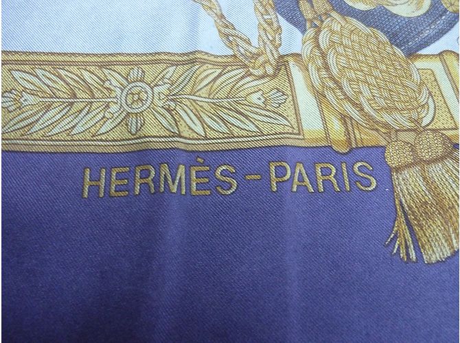 Sciarpa di seta Hermès Grand Uniforme Blu Bianca Bianco - vista 3