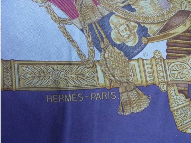 Sciarpa di seta Hermès Grand Uniforme Blu Bianca Bianco - vista 5