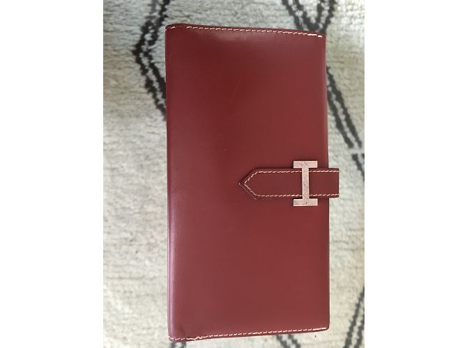 Cartera Hermès Béarn de piel rojo oscuro Burdeos - vista 3