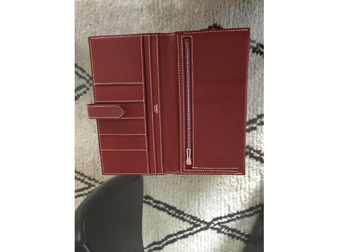 Cartera Hermès Béarn de piel rojo oscuro Burdeos - vista 4