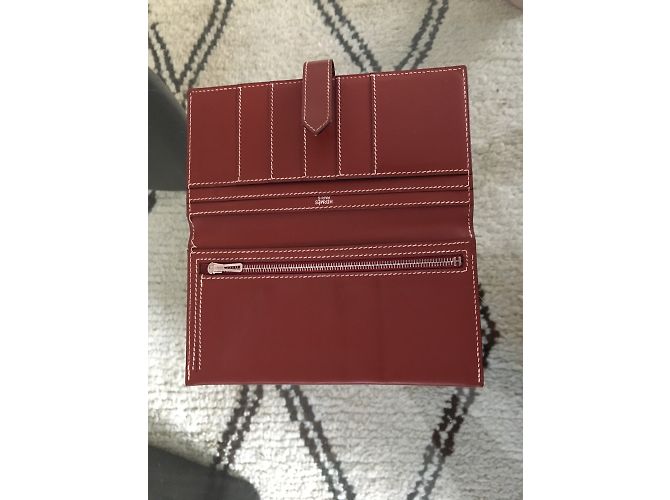 Cartera Hermès Béarn de piel rojo oscuro Burdeos - vista 5