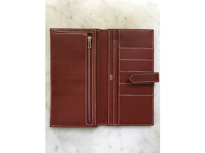 Cartera Hermès Béarn de piel rojo oscuro Burdeos - vista 8