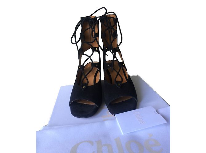 Sandali gladiatore Chloé in scamosciato nero - vista 2