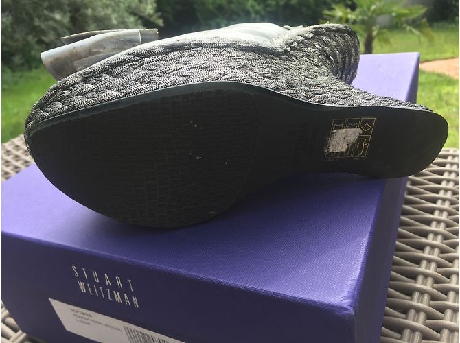 Sandálias de cunha Stuart Weitzman em couro prateado Prata - vista 3