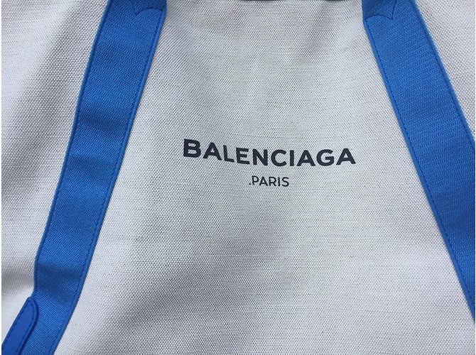 Borsa Tote Balenciaga Navy Grande Blu e Beige - vista 3