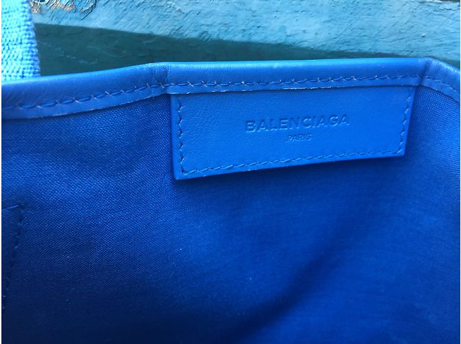 Borsa Tote Balenciaga Navy Grande Blu e Beige - vista 4
