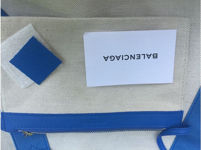 Borsa Tote Balenciaga Navy Grande Blu e Beige - vista 6