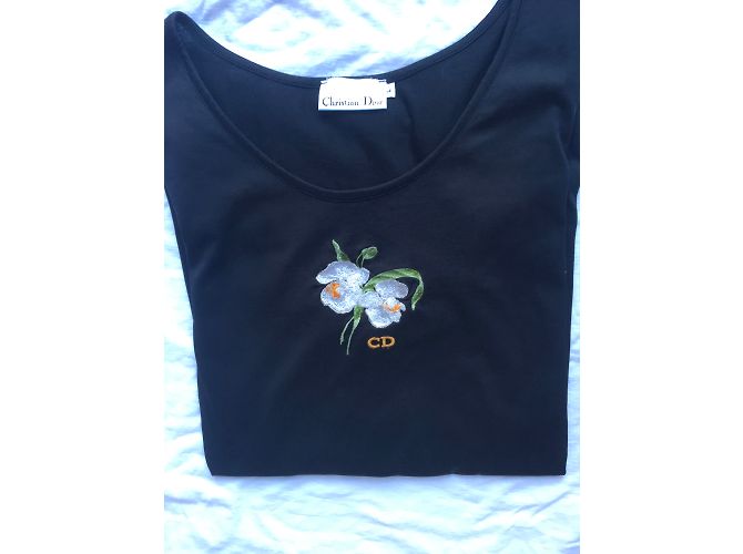 Top Christian Dior negro de algodón con bordado y logo - vista 2