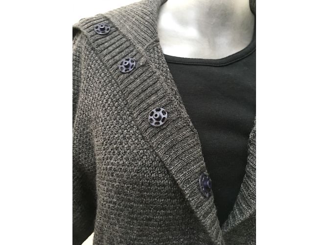 Autre Marque Graue Strickjacke aus Wolle mit Kimono-Ärmeln - Ansicht 3