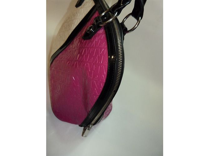 Borsa a mano Armani Jeans Bianca e Rosa in PVC Nero Bianco - vista 4