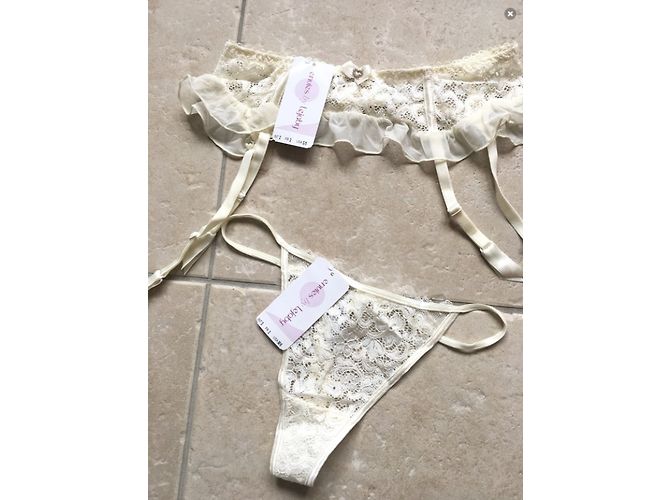 Autre Marque Lejaby Strumpfband und String Elfenbein Spitze Größe 38 Beige - Ansicht 2