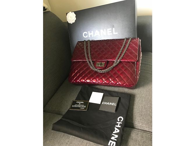 Borsa Chanel 2.55 XXL in vernice bordeaux Bordò - vista 5