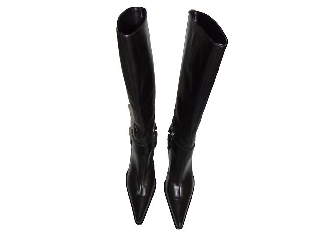 Botas Sergio Rossi de cuero negro con correas - vista 2