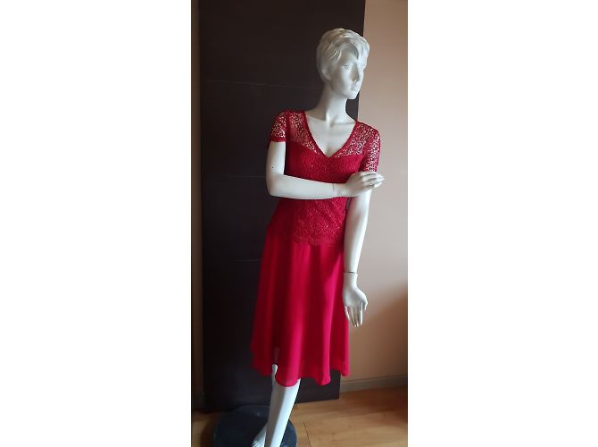Autre Marque Robe de cocktail en dentelle rouge - vue 2