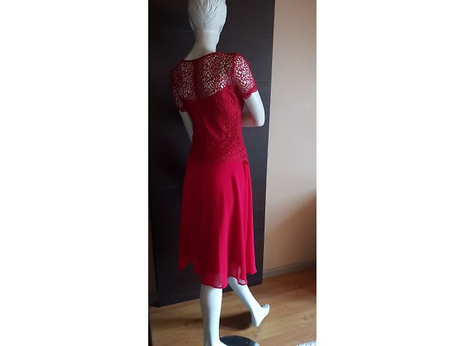Autre Marque Robe de cocktail en dentelle rouge - vue 3