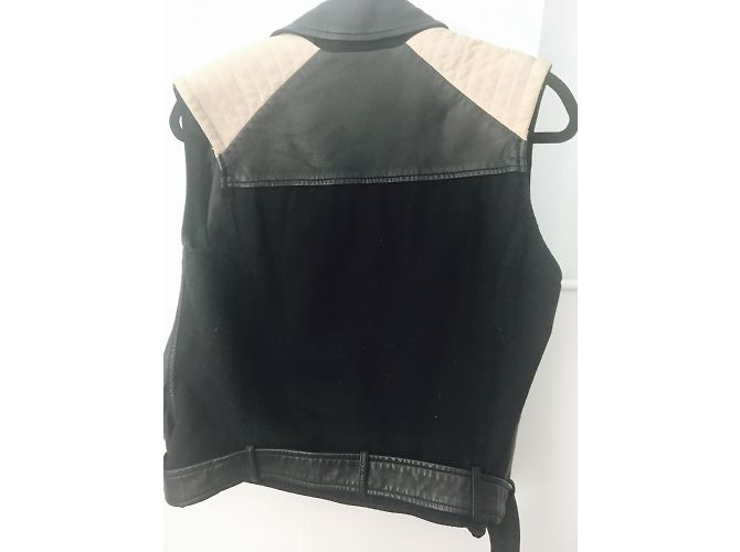 Ikks Biker Jacket Black and Beige Leather - view 2