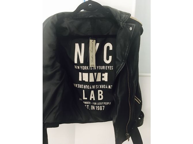 Ikks Biker Jacket Black and Beige Leather - view 3