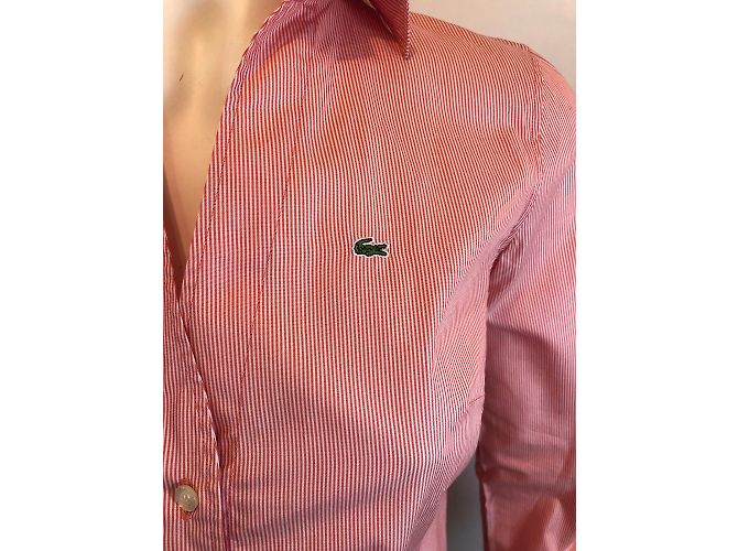 Lacoste Langarmhemd Weiß Rot Baumwolle 38EU - Ansicht 3