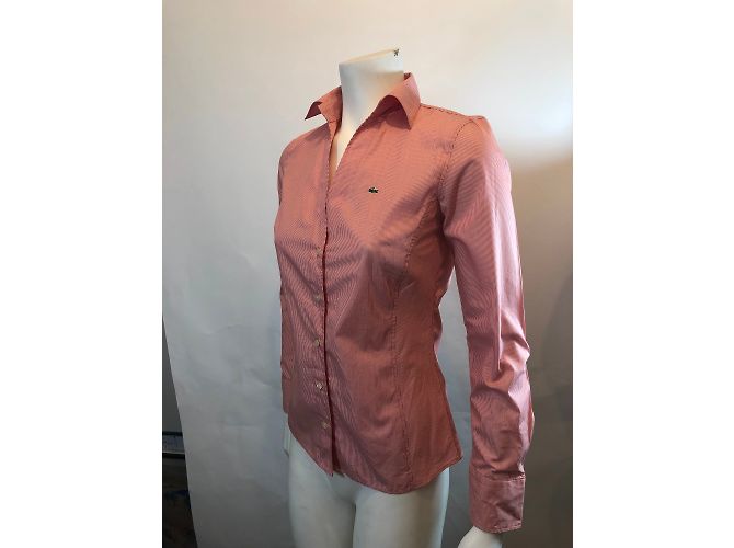 Lacoste Langarmhemd Weiß Rot Baumwolle 38EU - Ansicht 8