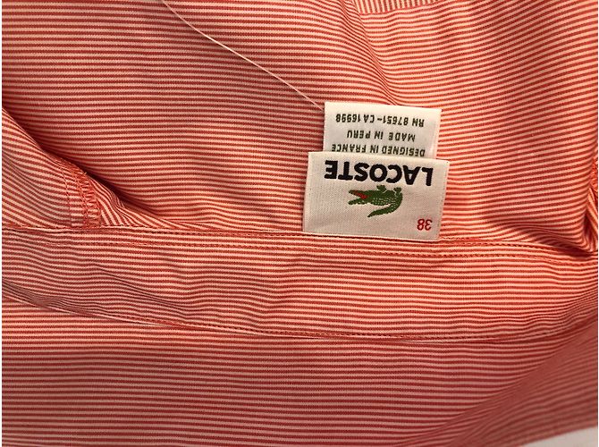 Lacoste Langarmhemd Weiß Rot Baumwolle 38EU - Ansicht 9
