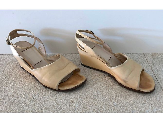 Sandali con tacco a zeppa Fausto Santini in pelle beige - vista 3