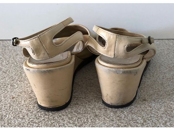 Sandali con tacco a zeppa Fausto Santini in pelle beige - vista 5
