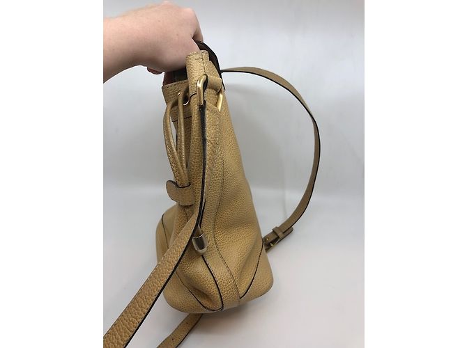 Borsa a secchiello Courreges in pelle beige - vista 12