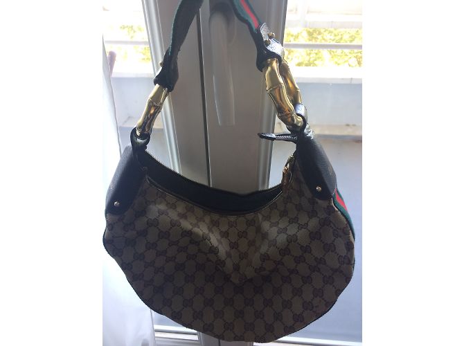 Borsa Gucci in tela monogram e pelle marrone - vista 2