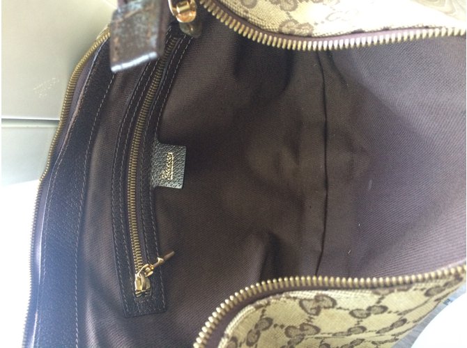 Borsa Gucci in tela monogram e pelle marrone - vista 3
