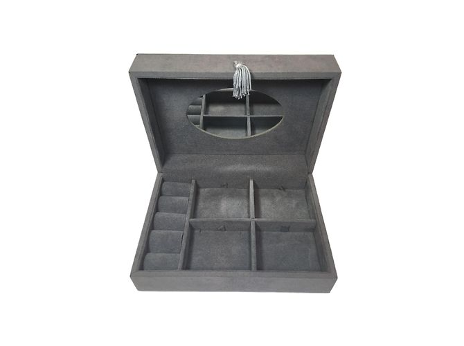 Autre Marque Boîte à bijoux Lisonia en velours gris et bois - vue 2
