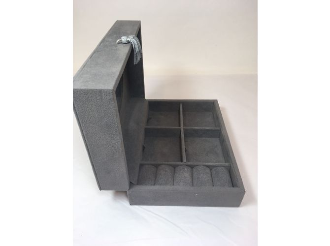 Autre Marque Boîte à bijoux Lisonia en velours gris et bois - vue 3