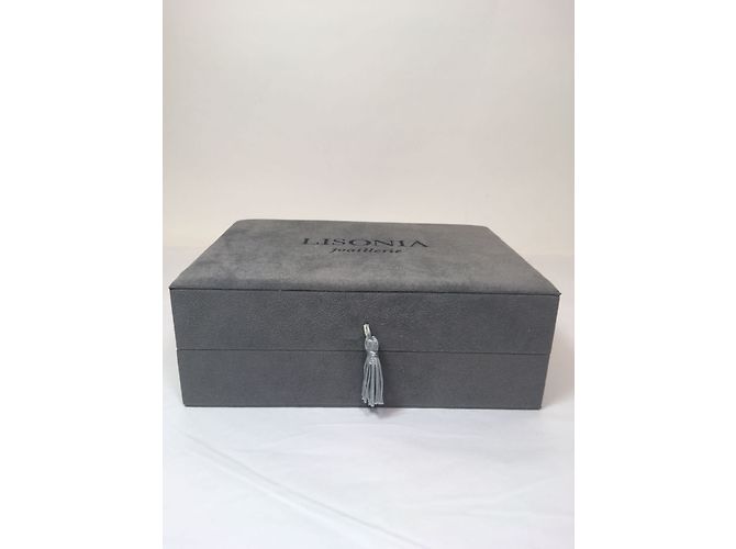 Autre Marque Boîte à bijoux Lisonia en velours gris et bois - vue 5