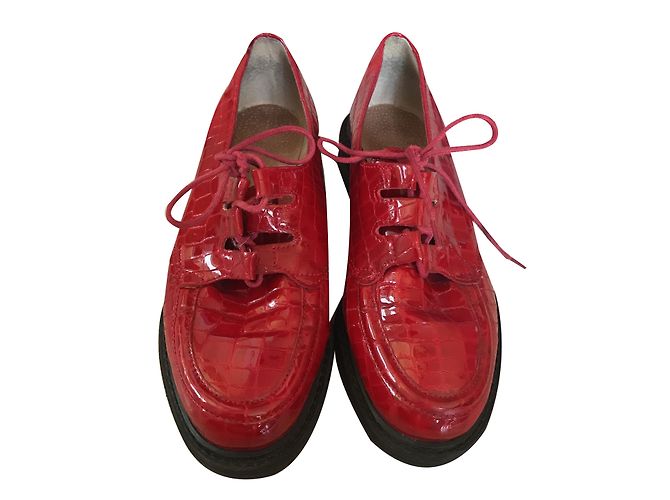 Autre Marque Derby in pelle di coccodrillo rossa Rosso - vista 2
