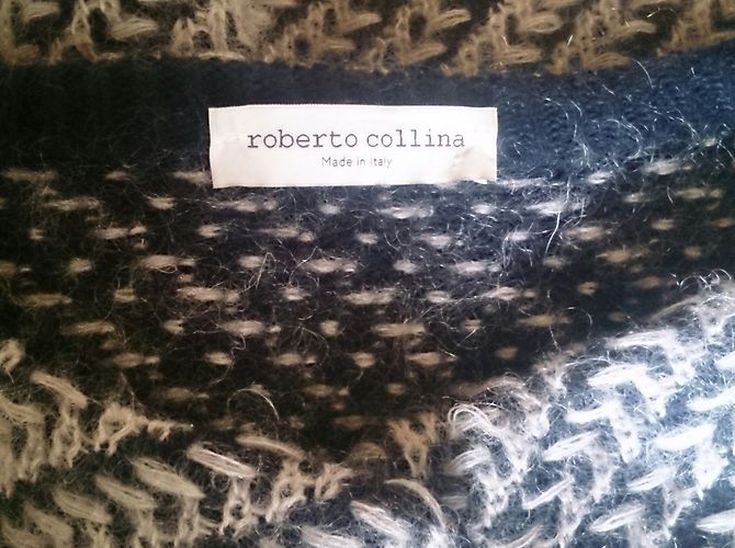 Cappotto Roberto Collina in lana e mohair chevron blu navy - vista 3