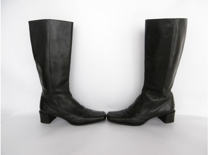 Hermès Lederstiefel mit niedrigem Absatz Schwarz - Ansicht 2