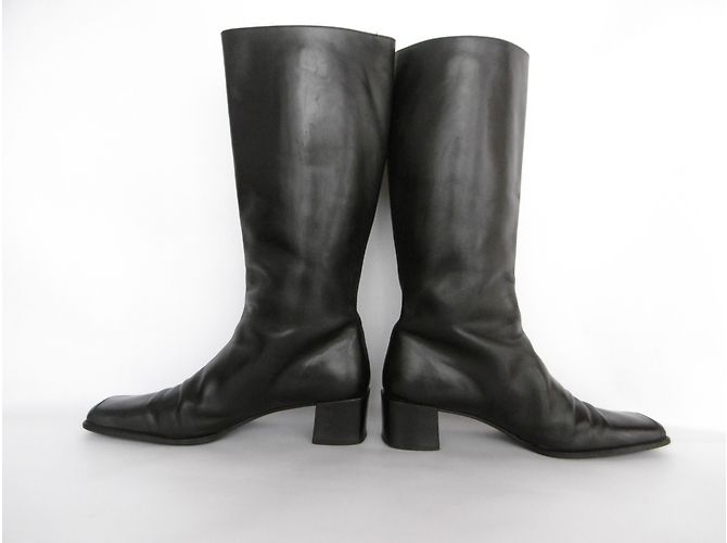 Hermès Lederstiefel mit niedrigem Absatz Schwarz - Ansicht 7