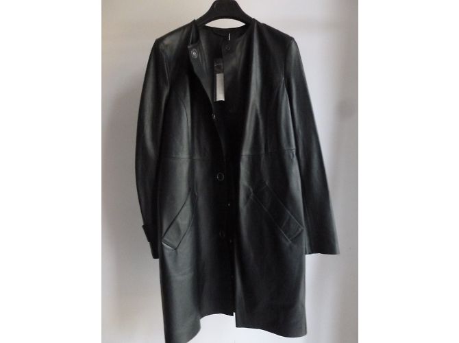 Cappotto Sportmax in pelle d'agnello nero - vista 4