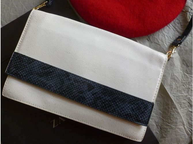 Zara echte lederne kupplung Weiß Blau - Ansicht 10